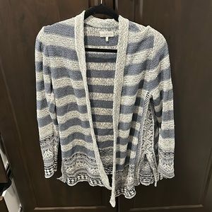 Lucky Brand Long Sleeve Blue White Open Front  Cardigan Sweater Size L